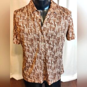 70s Short Sleeve 1/2 button Disco slick op art numbers/letters Shirt LG